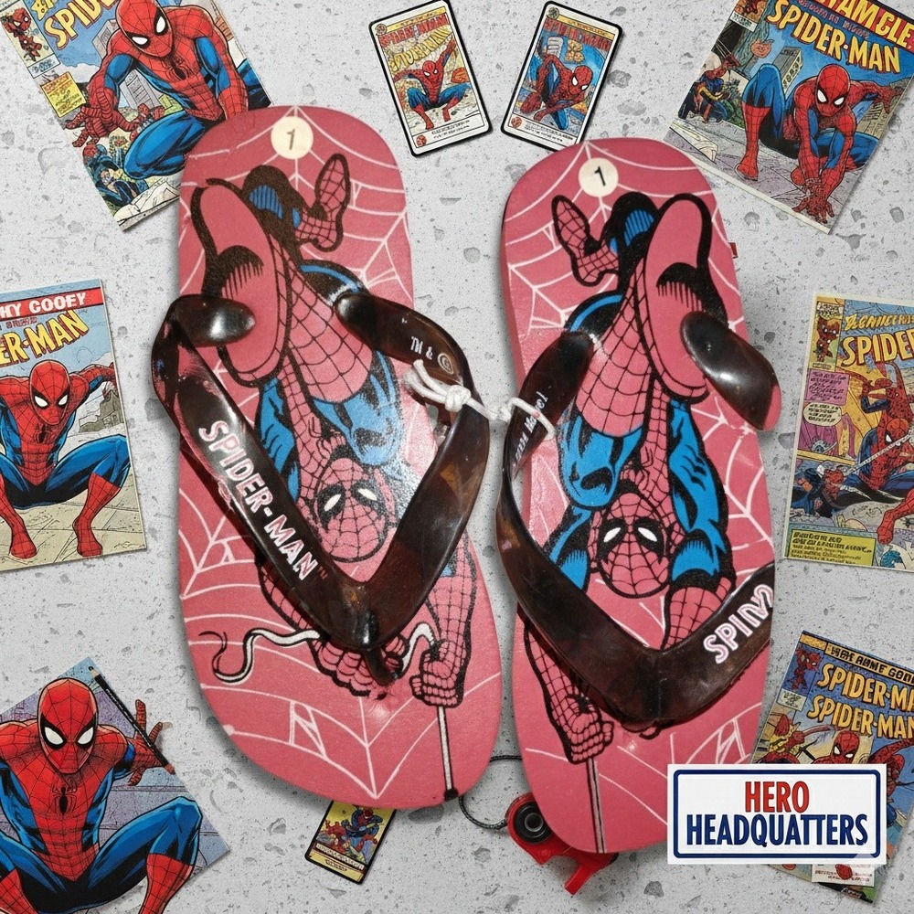 Kids Spider Man Flip Flops Size 1 Red Blue Marvel Thong Sandals